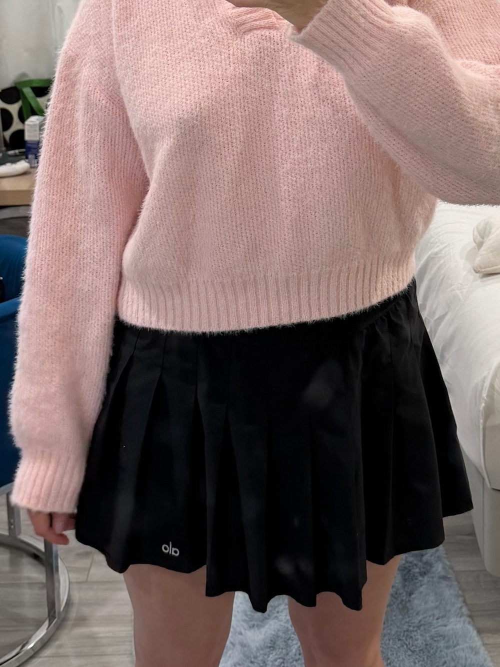 ASOS Pink V-Neck Fuzzy Cropped Sweater